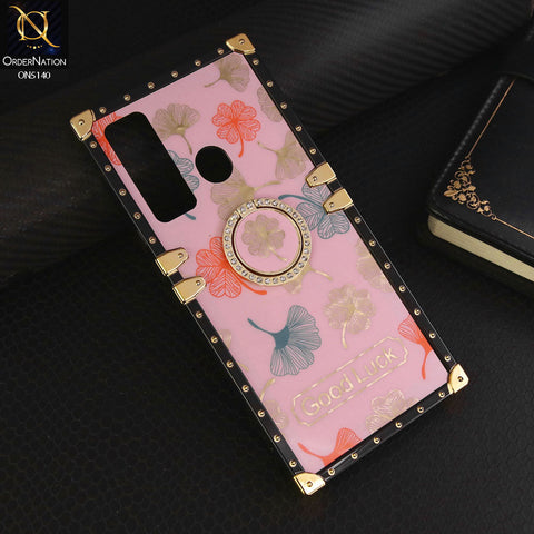 Tecno Camon 17 Cover - Pink - Trendy Style Good Luck Floral Square Trunk Soft Case With Holder