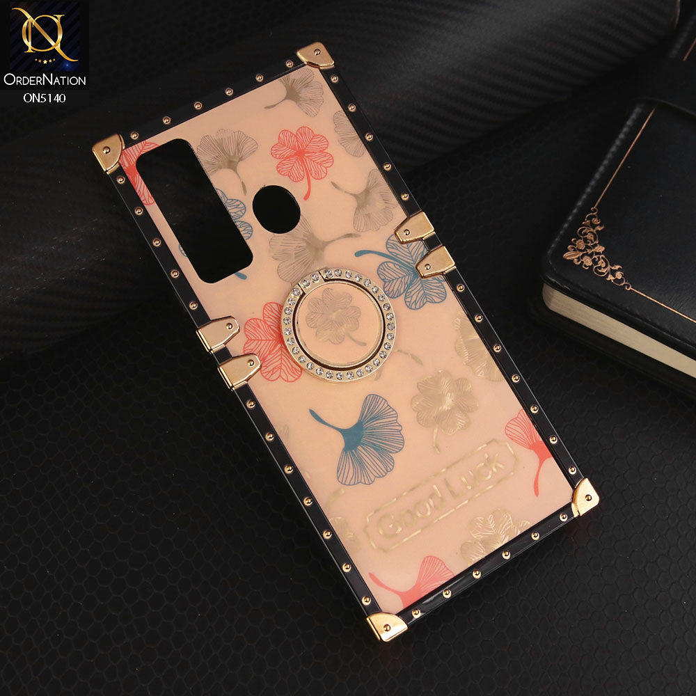 Tecno Camon 17 Cover - Rose Gold - Trendy Style Good Luck Floral Square Trunk Soft Case With Holder