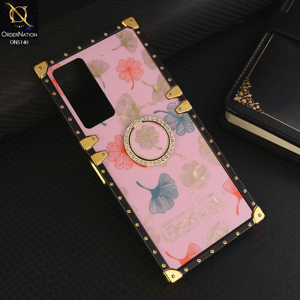 Tecno Camon 18T Cover - Pink - Trendy Style Good Luck Floral Square Trunk Soft Case With Holder