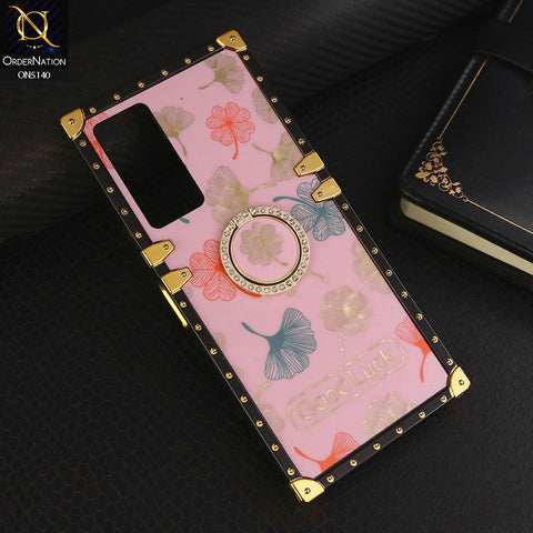 Tecno Camon 18 Cover - Pink - Trendy Style Good Luck Floral Square Trunk Soft Case With Holder