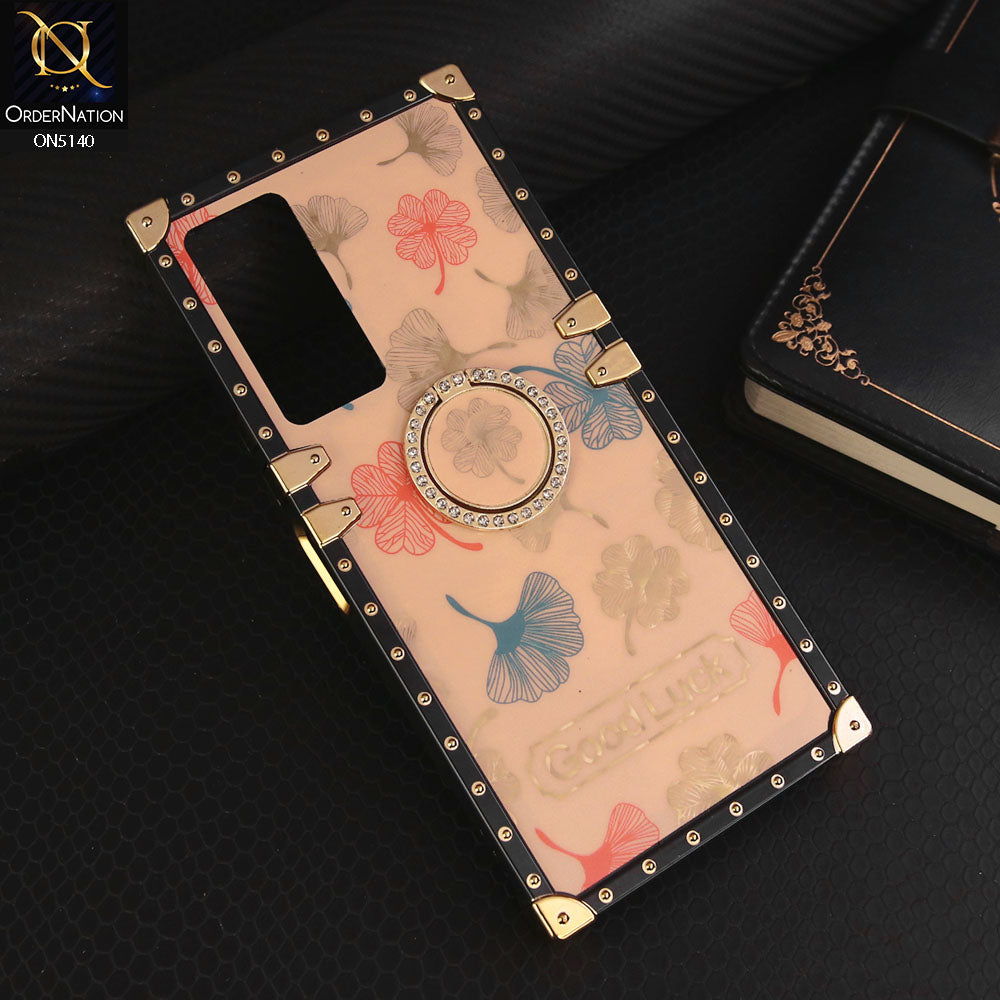 Tecno Camon 18T Cover - Rose Gold - Trendy Style Good Luck Floral Square Trunk Soft Case With Holder