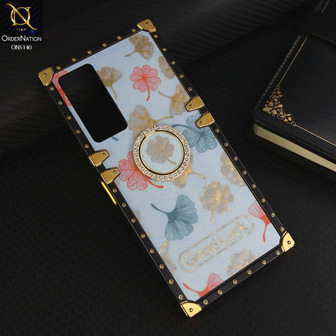 Tecno Camon 18T Cover - Sky Blue - Trendy Style Good Luck Floral Square Trunk Soft Case With Holder