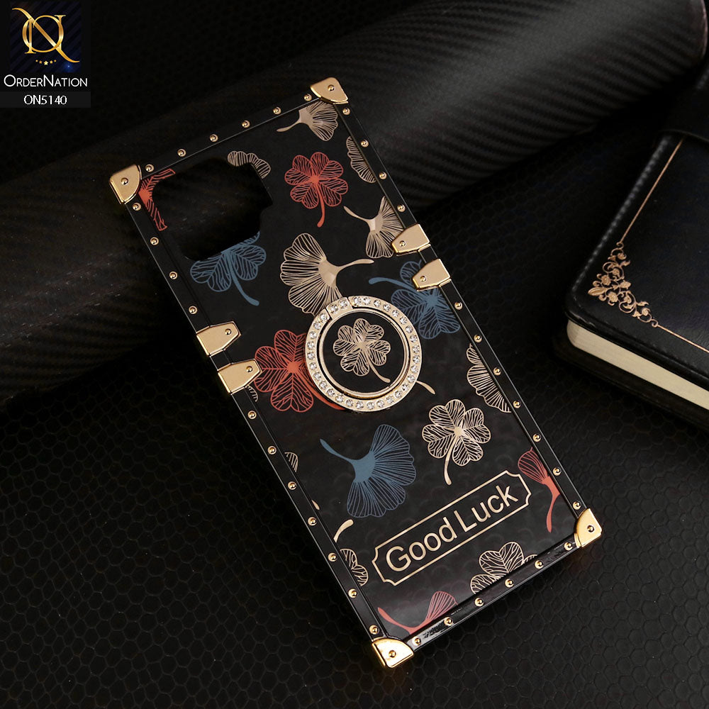 Oppo Reno4 Lite Cover - Black - Trendy Style Good Luck Floral Square Trunk Soft Case With Holder