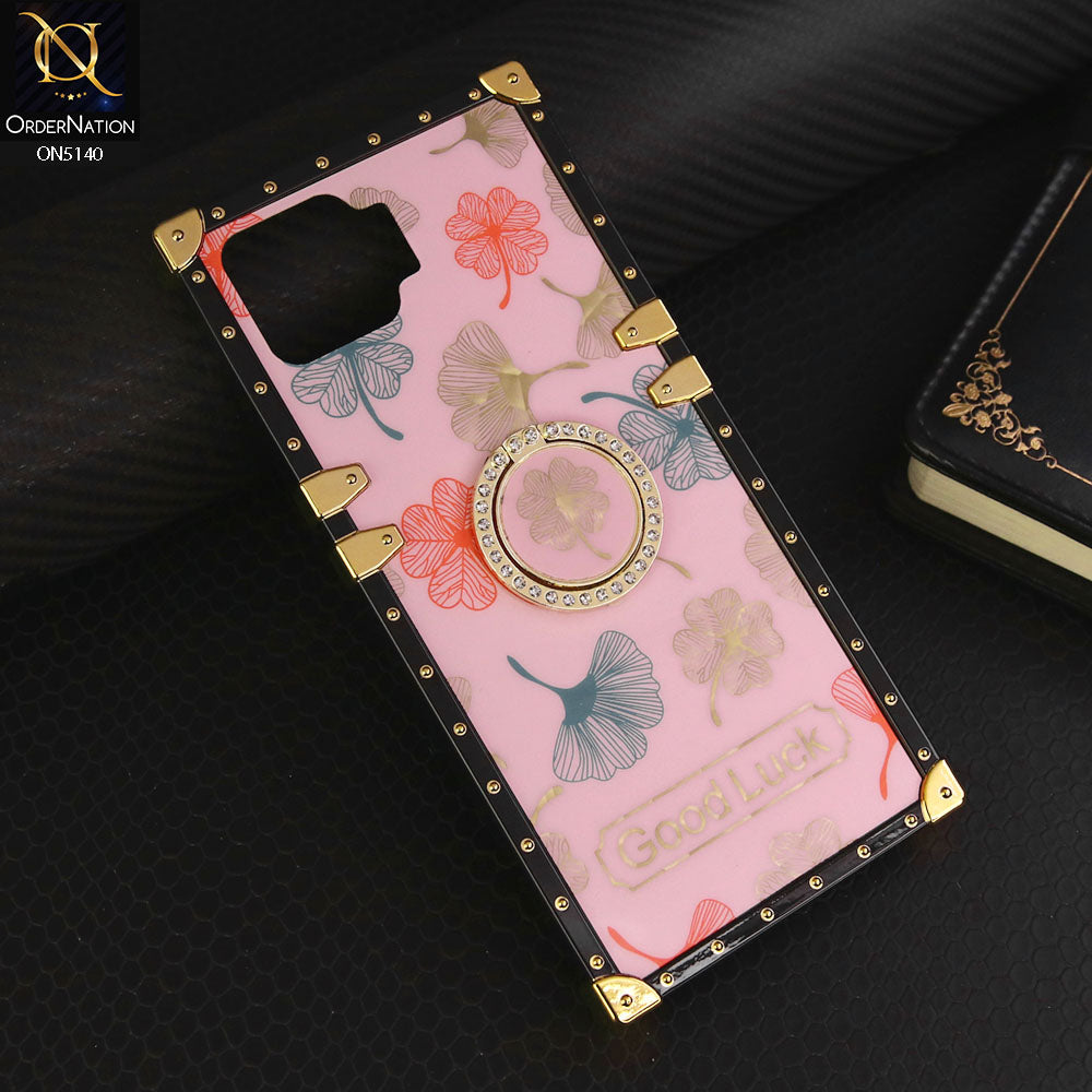 Oppo F17 Cover - Pink - Trendy Style Good Luck Floral Square Trunk Soft Case With Holder