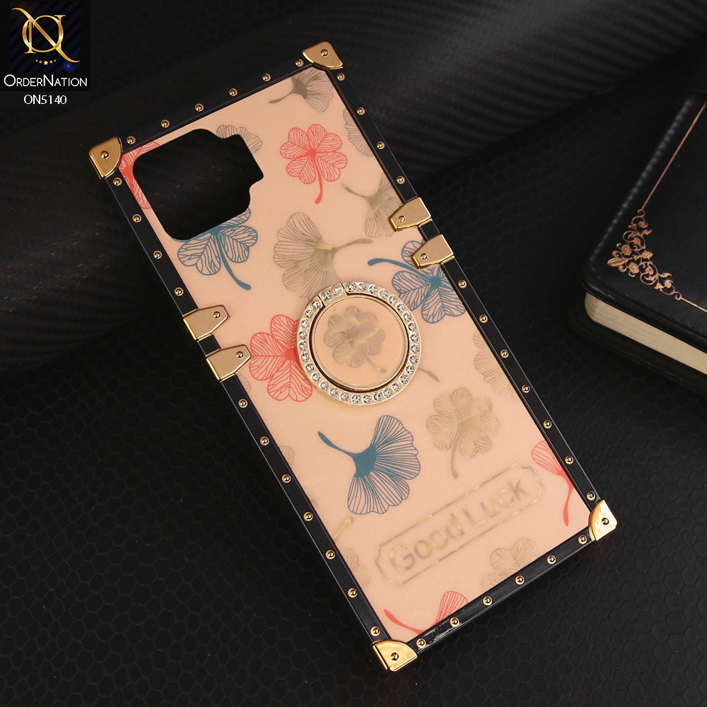 Oppo F17 Pro Cover - Rose Gold - Trendy Style Good Luck Floral Square Trunk Soft Case With Holder