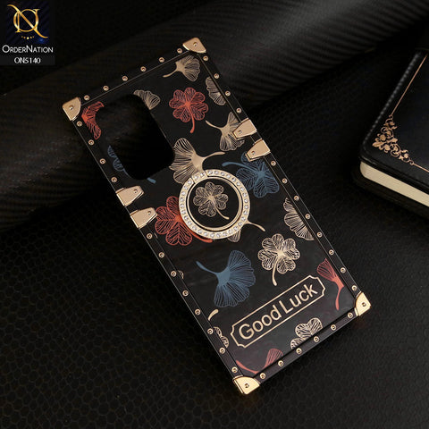 Oppo Reno 6 Lite Cover - Black - Trendy Style Good Luck Floral Square Trunk Soft Case With Holder