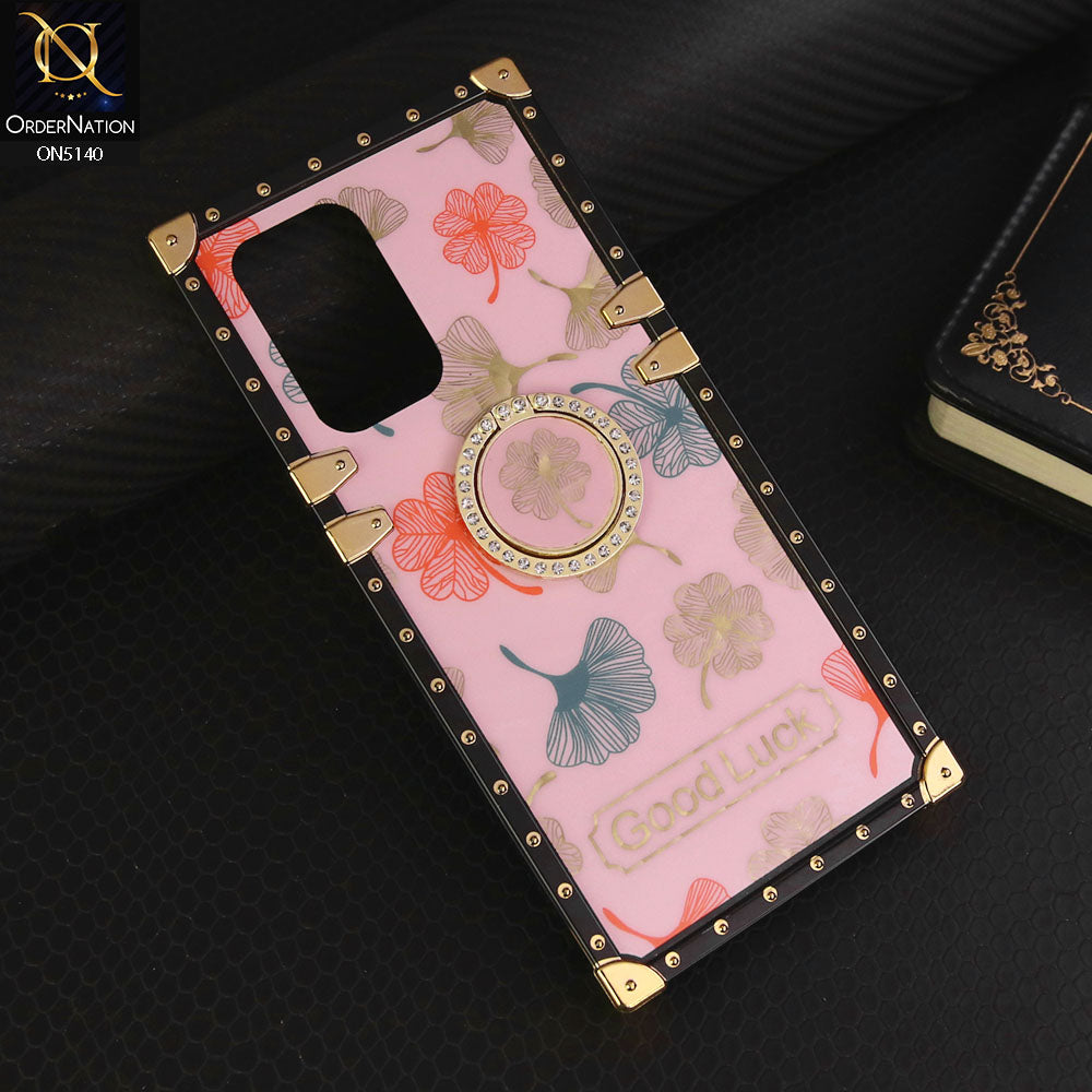 Oppo F19 Cover - Pink - Trendy Style Good Luck Floral Square Trunk Soft Case With Holder