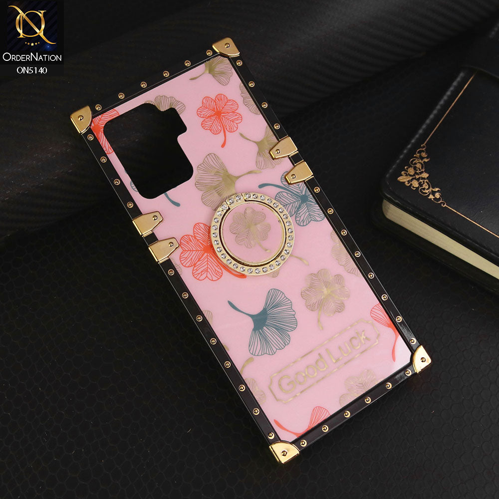 Oppo A94 Cover - Pink - Trendy Style Good Luck Floral Square Trunk Soft Case With Holder