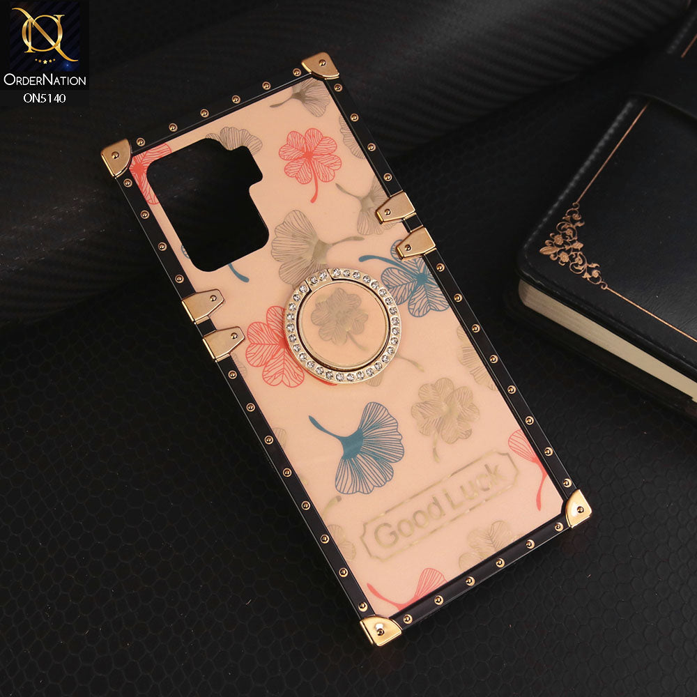 Oppo A94 Cover - Rose Gold - Trendy Style Good Luck Floral Square Trunk Soft Case With Holder