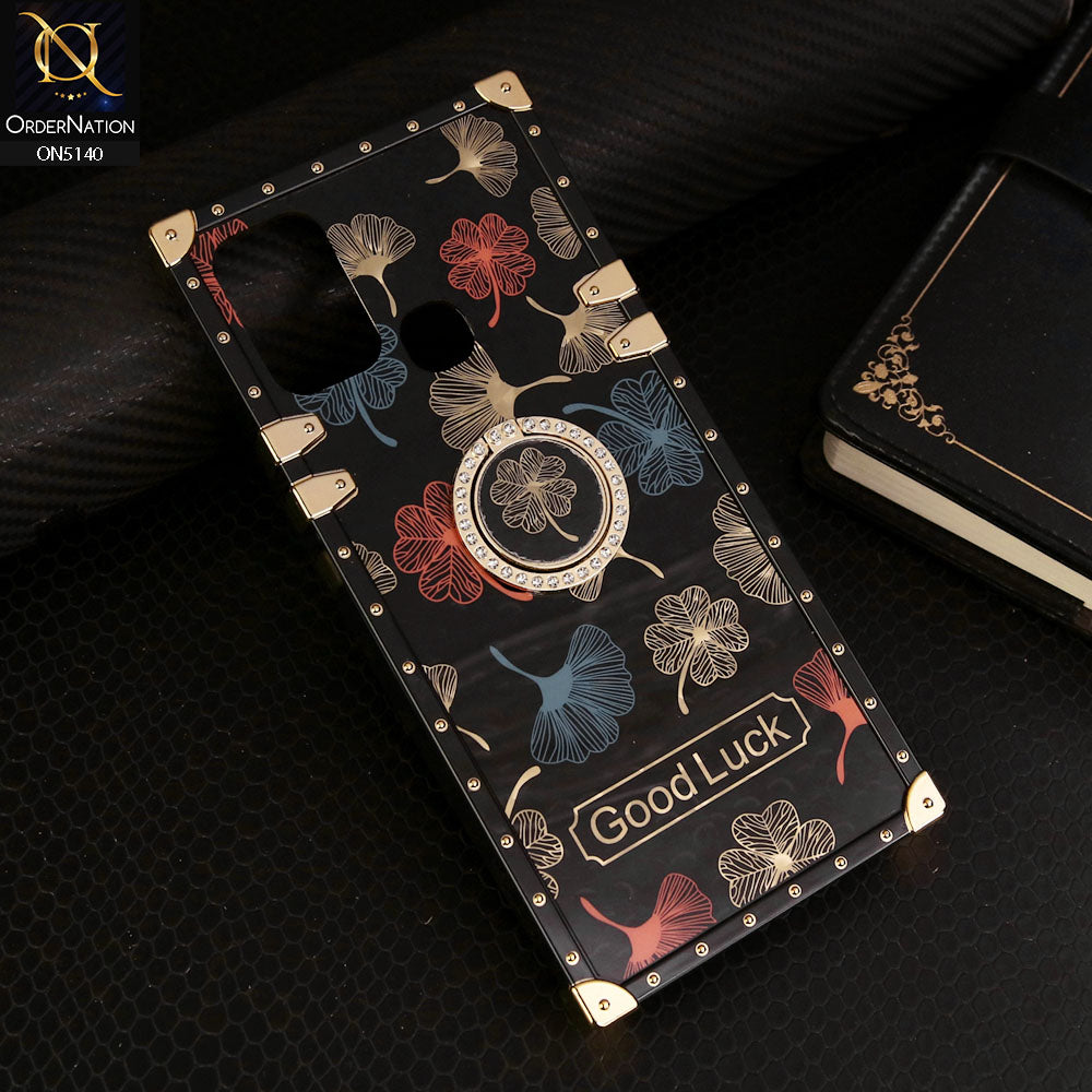 Infinix  Hot 10 Play Cover - Black - Trendy Style Good Luck Floral Square Trunk Soft Case With Holder