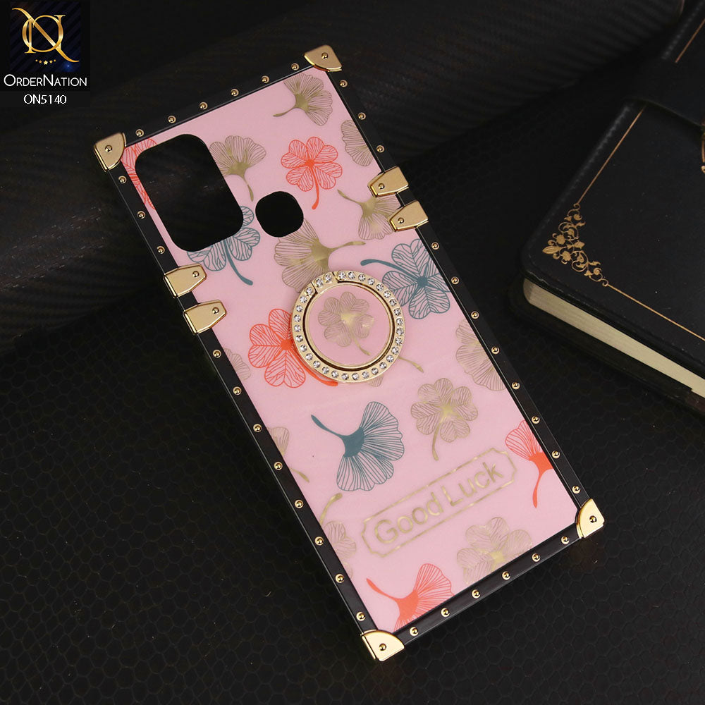 Infinix  Hot 10 Play Cover - Pink - Trendy Style Good Luck Floral Square Trunk Soft Case With Holder