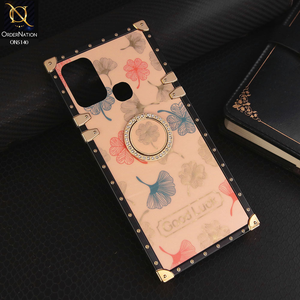 Infinix  Hot 10 Play Cover - Rose Gold - Trendy Style Good Luck Floral Square Trunk Soft Case With Holder