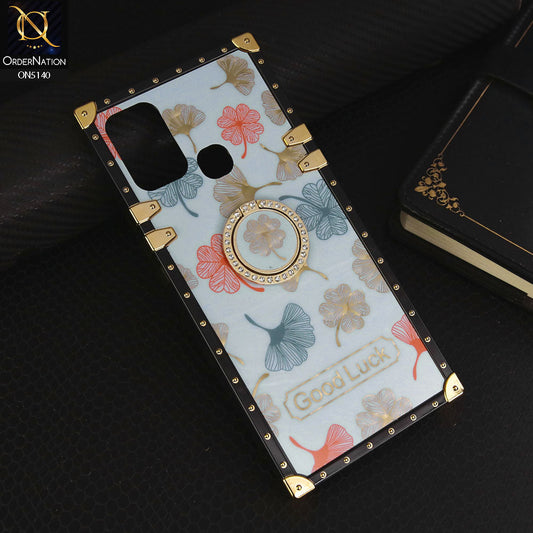 Infinix  Hot 10 Play Cover - Sky Blue - Trendy Style Good Luck Floral Square Trunk Soft Case With Holder