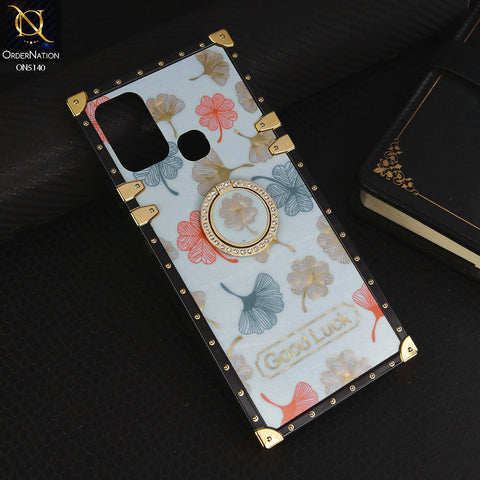 Infinix  Hot 9 Play Cover - Sky Blue - Trendy Style Good Luck Floral Square Trunk Soft Case With Holder