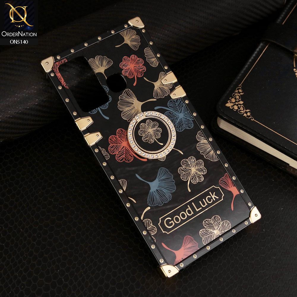 Infinix Hot 12 Play Cover - Black - Trendy Style Good Luck Floral Square Trunk Soft Case With Holder