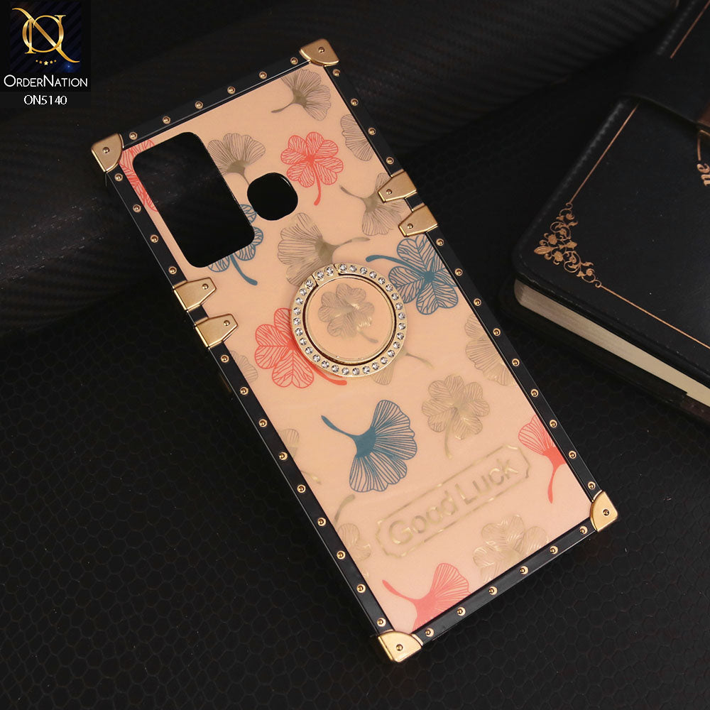 Infinix Hot 12 Play  Cover - Rose Gold - Trendy Style Good Luck Floral Square Trunk Soft Case With Holder