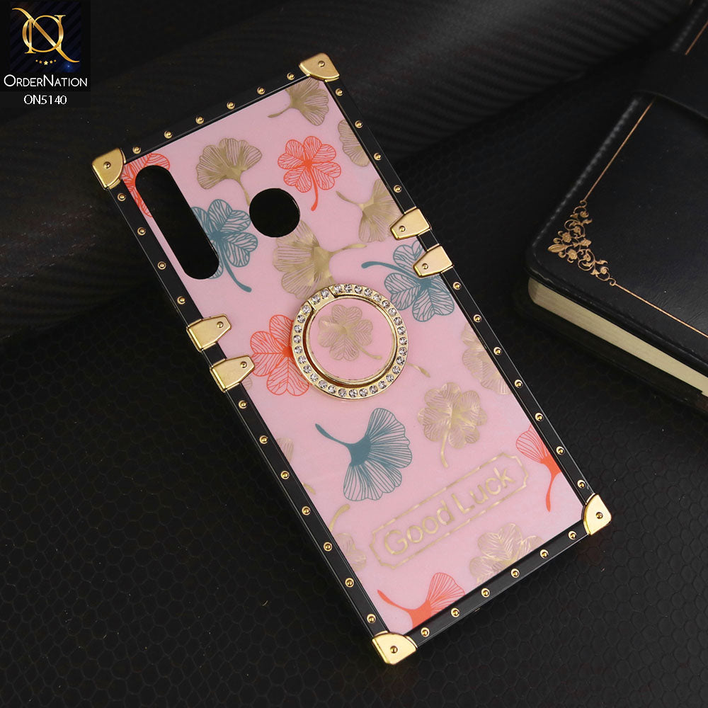 Infinix Hot 8 Cover - Pink - Trendy Style Good Luck Floral Square Trunk Soft Case With Holder