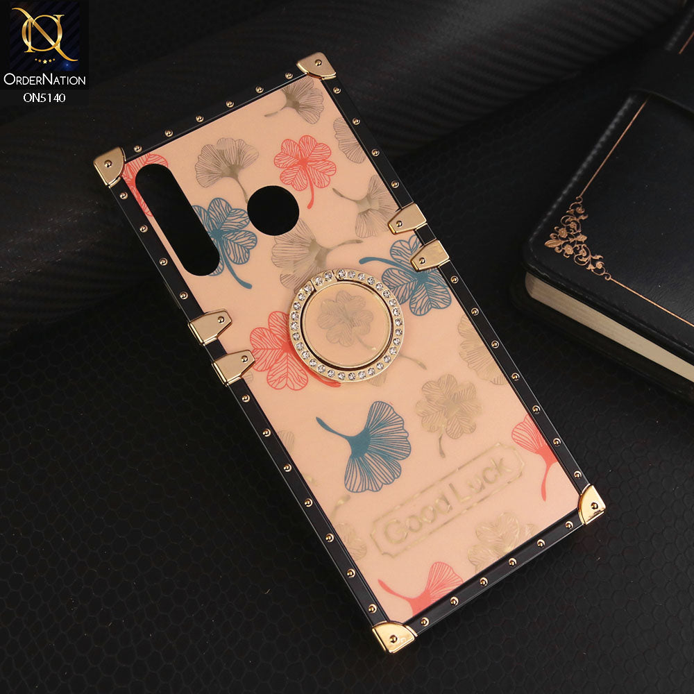 Tecno Camon 12 Cover - Rose Gold - Trendy Style Good Luck Floral Square Trunk Soft Case With Holder