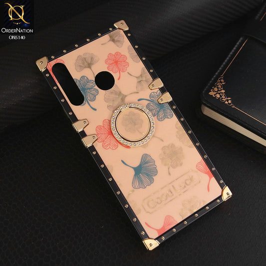 Tecno Camon 12 Cover - Rose Gold - Trendy Style Good Luck Floral Square Trunk Soft Case With Holder