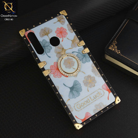 Infinix Hot 8 Cover - Sky Blue - Trendy Style Good Luck Floral Square Trunk Soft Case With Holder