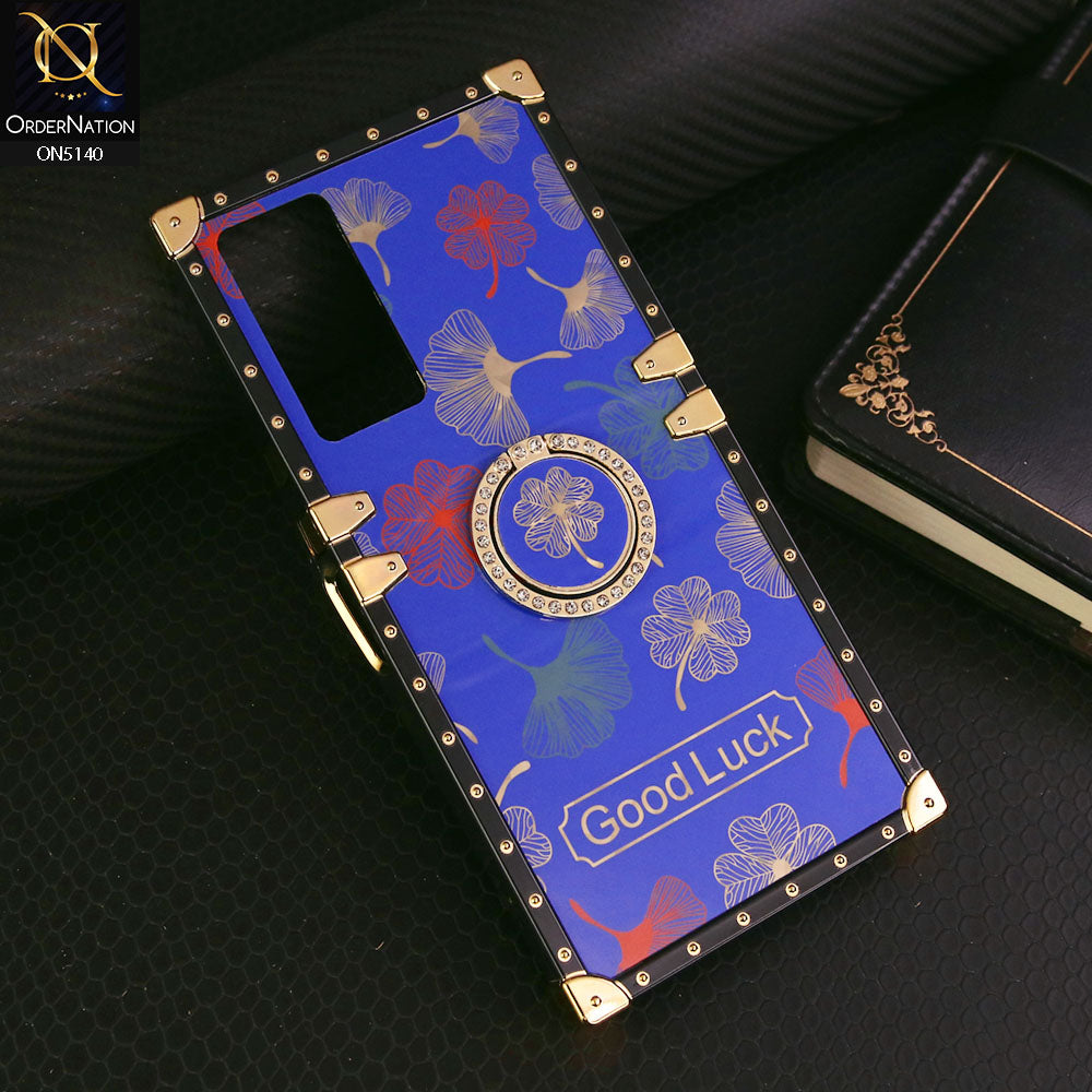 Infinix Note 11  Cover - Blue - Trendy Style Good Luck Floral Square Trunk Soft Case With Holder