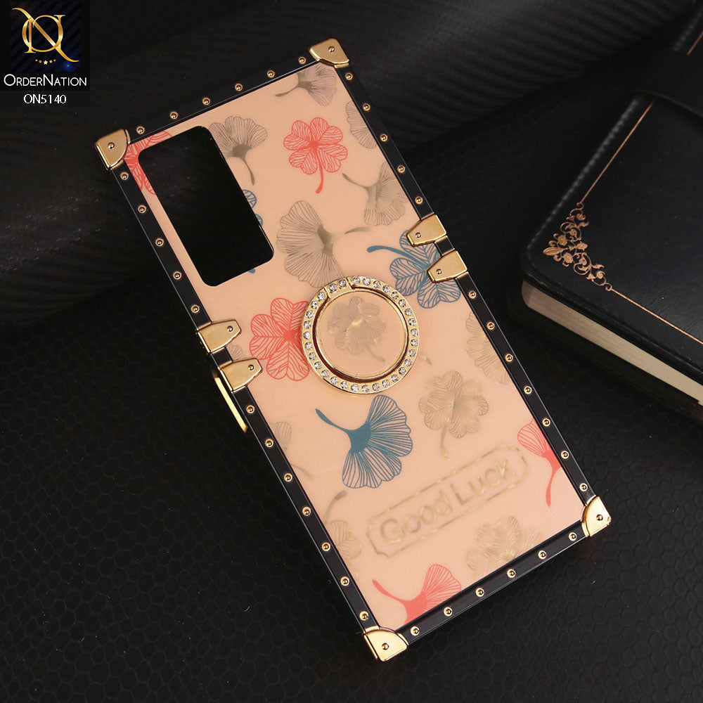 Infinix Note 11  Cover - Rose Gold - Trendy Style Good Luck Floral Square Trunk Soft Case With Holder