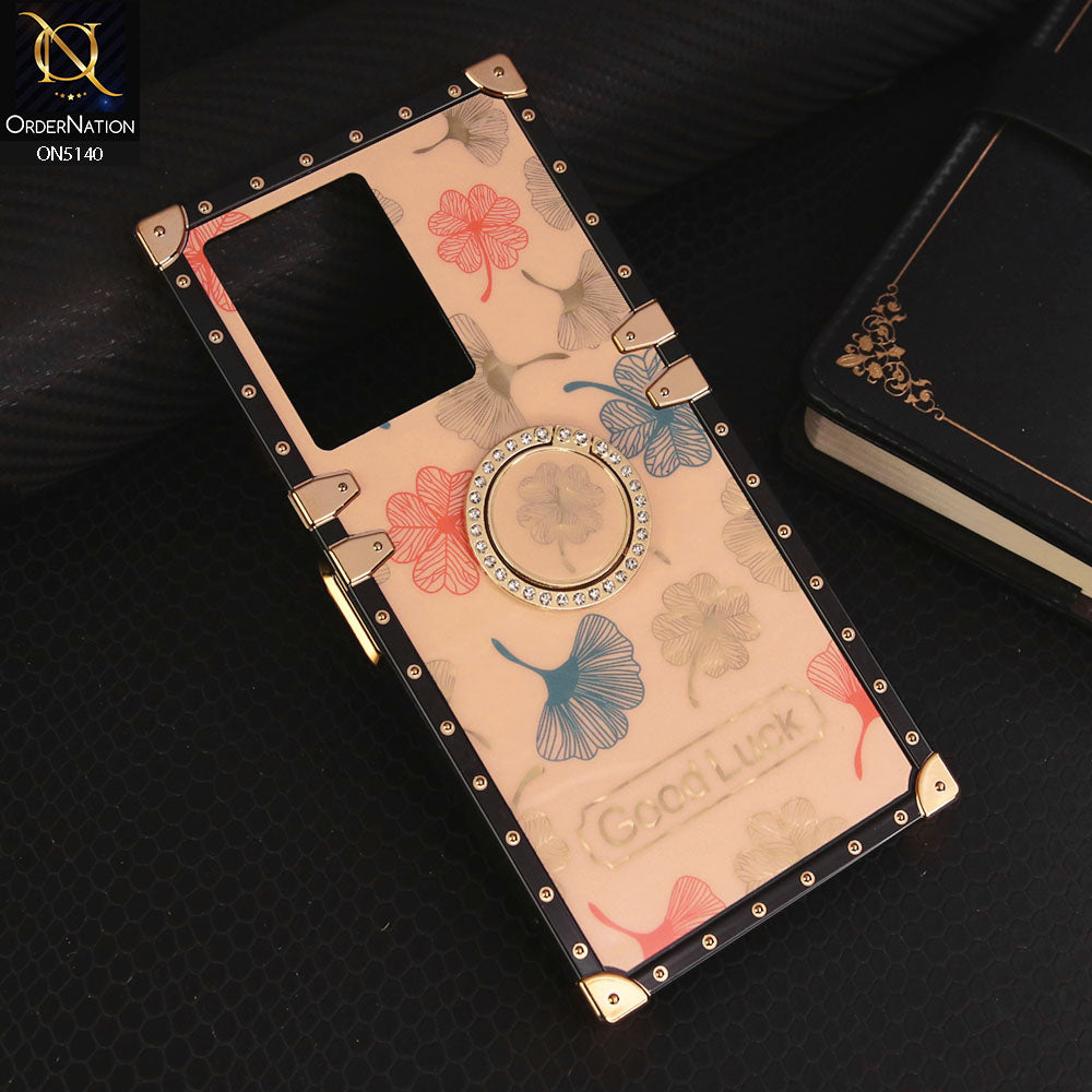 Infinix Note 12 G96  Cover - Rose Gold - Trendy Style Good Luck Floral Square Trunk Soft Case With Holder