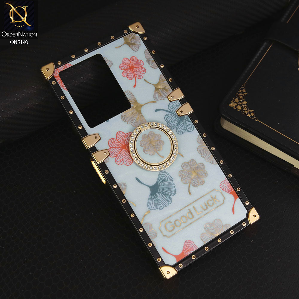 Infinix Note 12 G96  Cover - Sky Blue - Trendy Style Good Luck Floral Square Trunk Soft Case With Holder