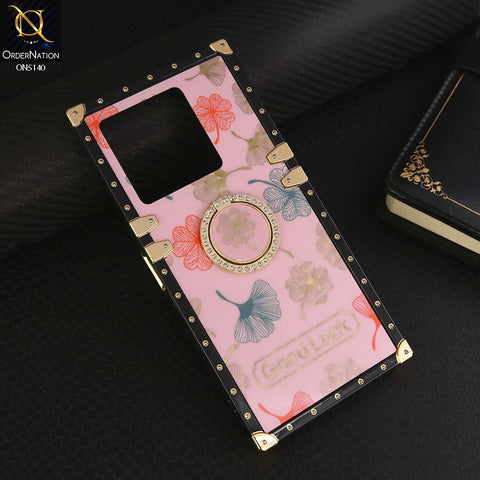 Infinix Note 30 Pro  Cover - Pink - Trendy Style Good Luck Floral Square Trunk Soft Case With Holder