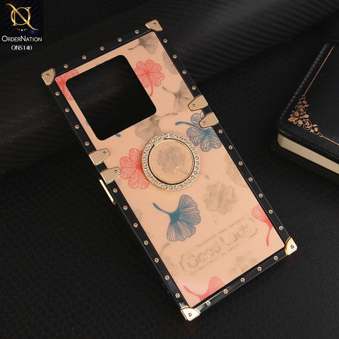 Infinix Note 30 Pro  Cover - Rose Gold - Trendy Style Good Luck Floral Square Trunk Soft Case With Holder