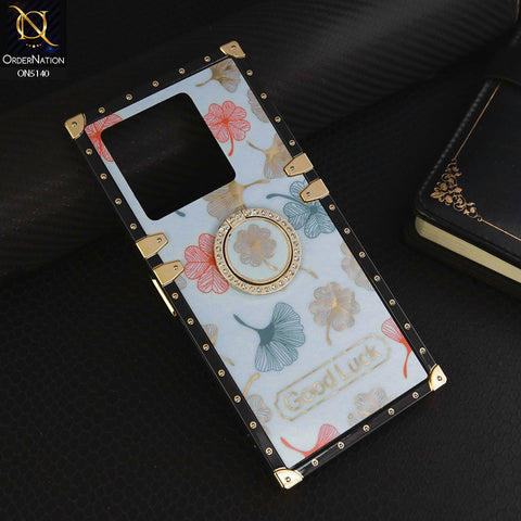 Infinix Note 30 Pro  Cover - Sky Blue - Trendy Style Good Luck Floral Square Trunk Soft Case With Holder