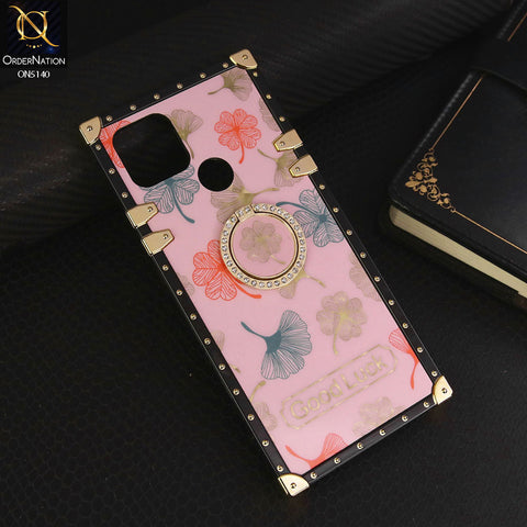 Oppo A15s Cover - Pink - Trendy Style Good Luck Floral Square Trunk Soft Case With Holder