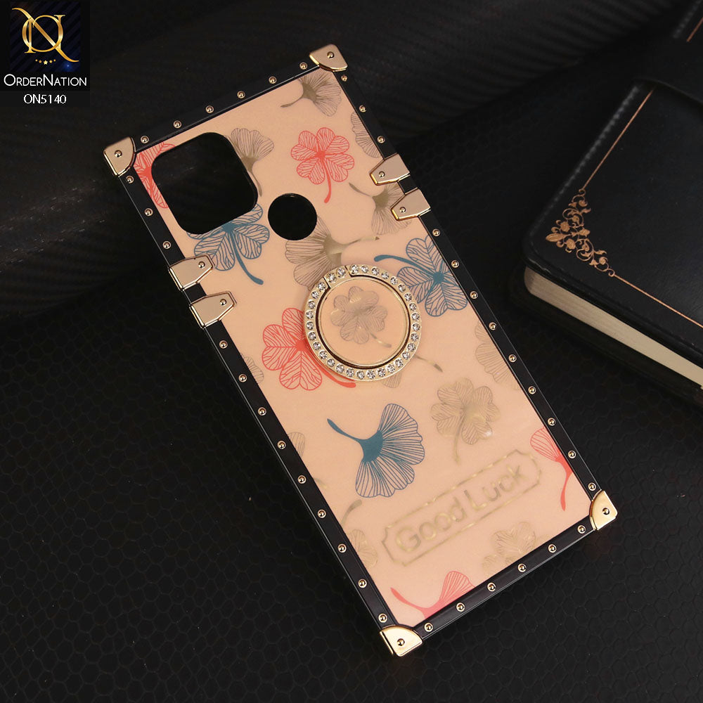 Oppo A35 Cover - Rose Gold - Trendy Style Good Luck Floral Square Trunk Soft Case With Holder