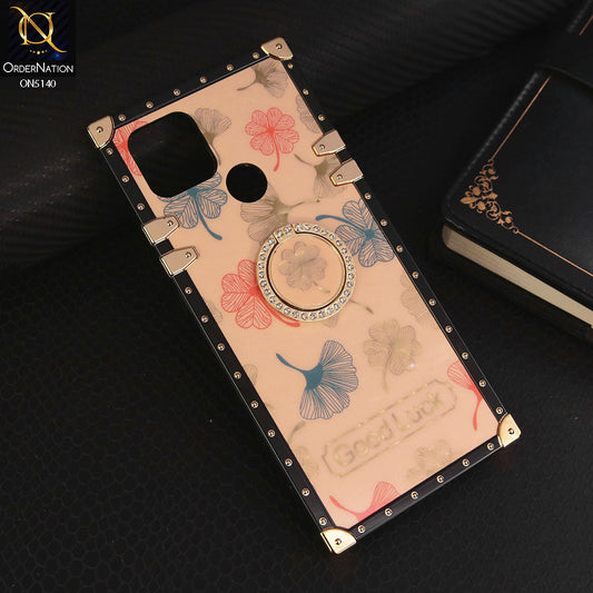 Oppo A15s Cover - Rose Gold - Trendy Style Good Luck Floral Square Trunk Soft Case With Holder