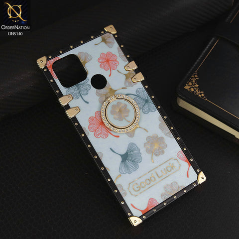 Oppo A15s Cover - Sky Blue - Trendy Style Good Luck Floral Square Trunk Soft Case With Holder