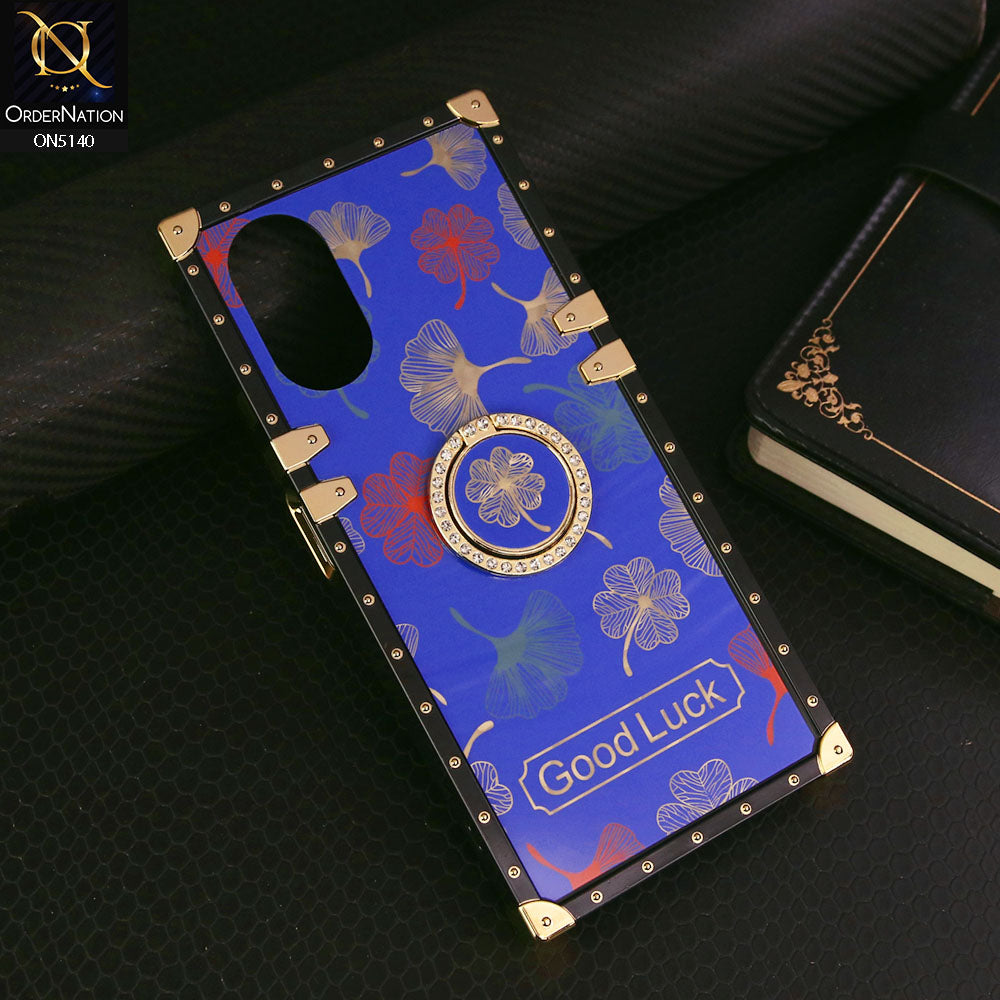 Oppo A18 Cover - Blue - Trendy Style Good Luck Floral Square Trunk Soft Case With Holder