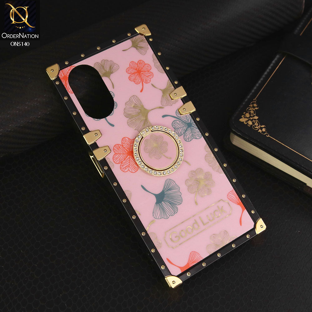 Oppo A38 Cover - Pink - Trendy Style Good Luck Floral Square Trunk Soft Case With Holder