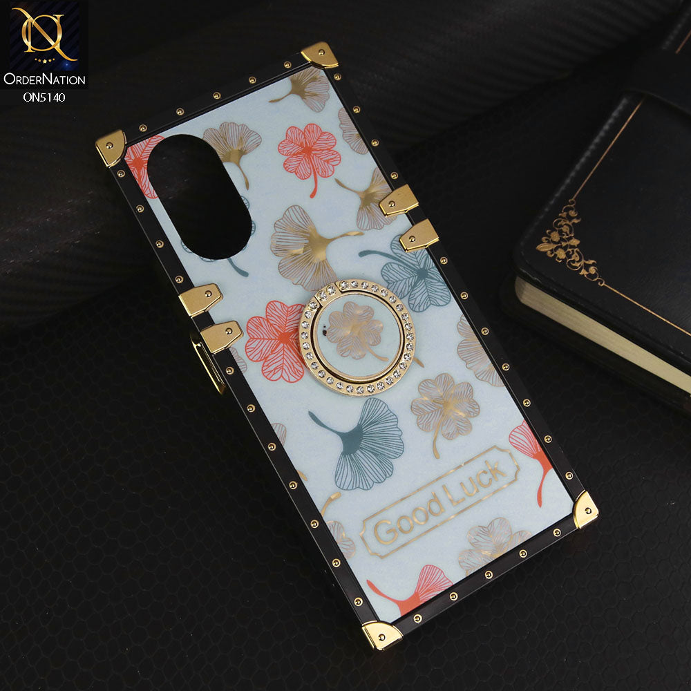 Oppo A38 Cover - Sky Blue - Trendy Style Good Luck Floral Square Trunk Soft Case With Holder