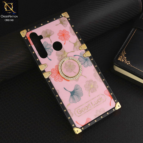 Realme 5s Cover - Pink - Trendy Style Good Luck Floral Square Trunk Soft Case With Holder