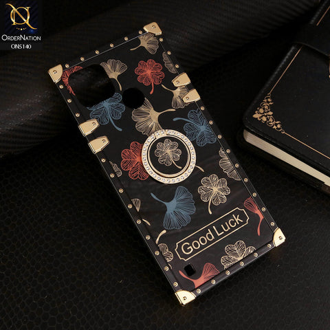 Realme C21Y Cover - Black - Trendy Style Good Luck Floral Square Trunk Soft Case With Holder