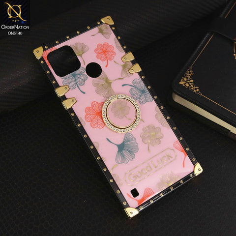 Realme C25Y Cover - Pink - Trendy Style Good Luck Floral Square Trunk Soft Case With Holder