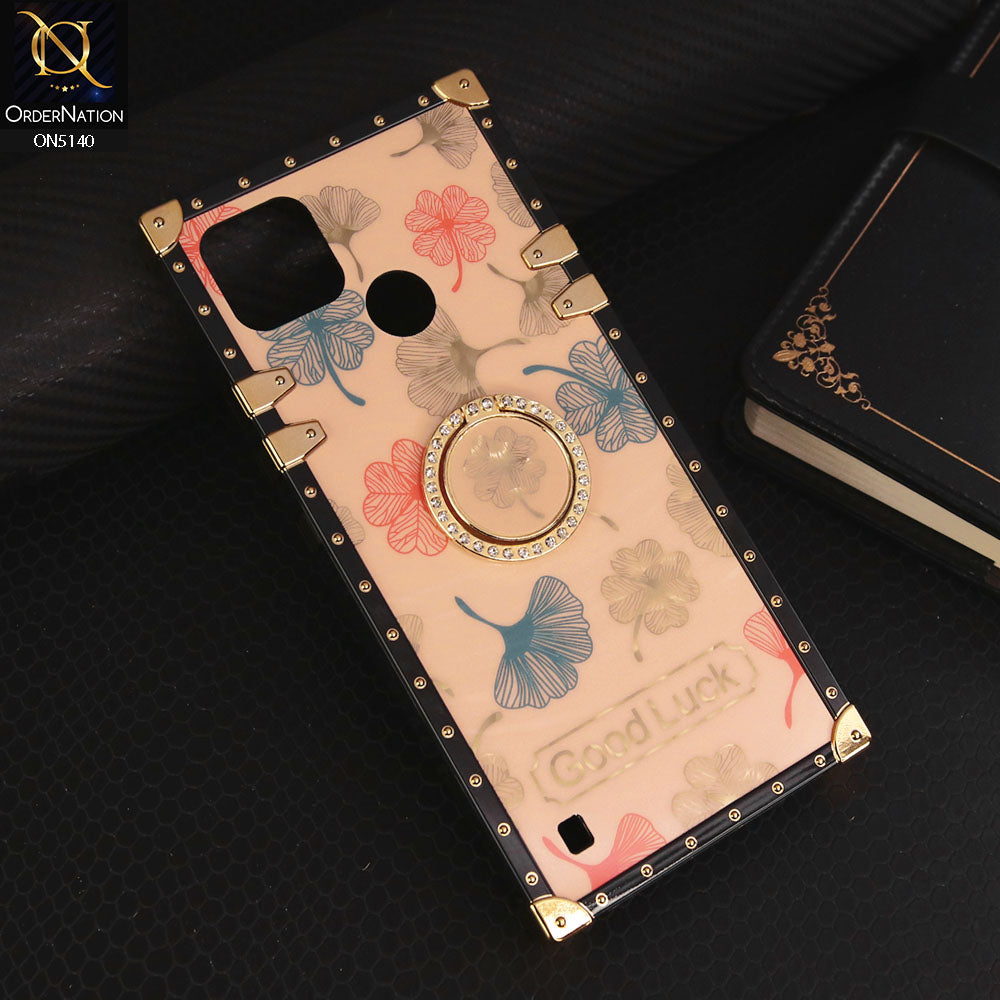 Realme C21Y Cover - Rose Gold - Trendy Style Good Luck Floral Square Trunk Soft Case With Holder