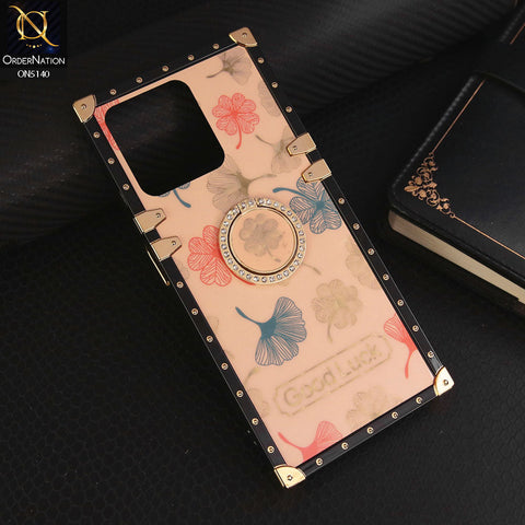 Realme Narzo N53 Cover - Rose Gold - Trendy Style Good Luck Floral Square Trunk Soft Case With Holder