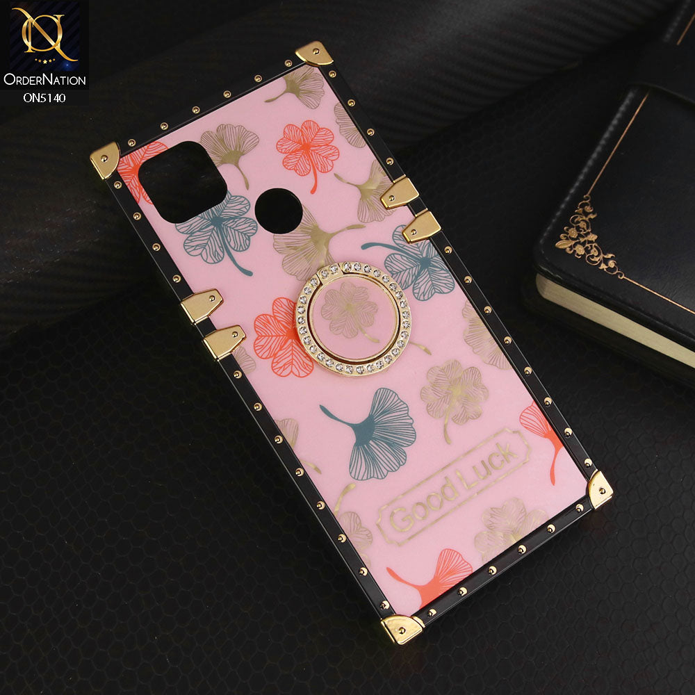 Xiaomi Redmi 10A Cover - Pink - Trendy Style Good Luck Floral Square Trunk Soft Case With Holder