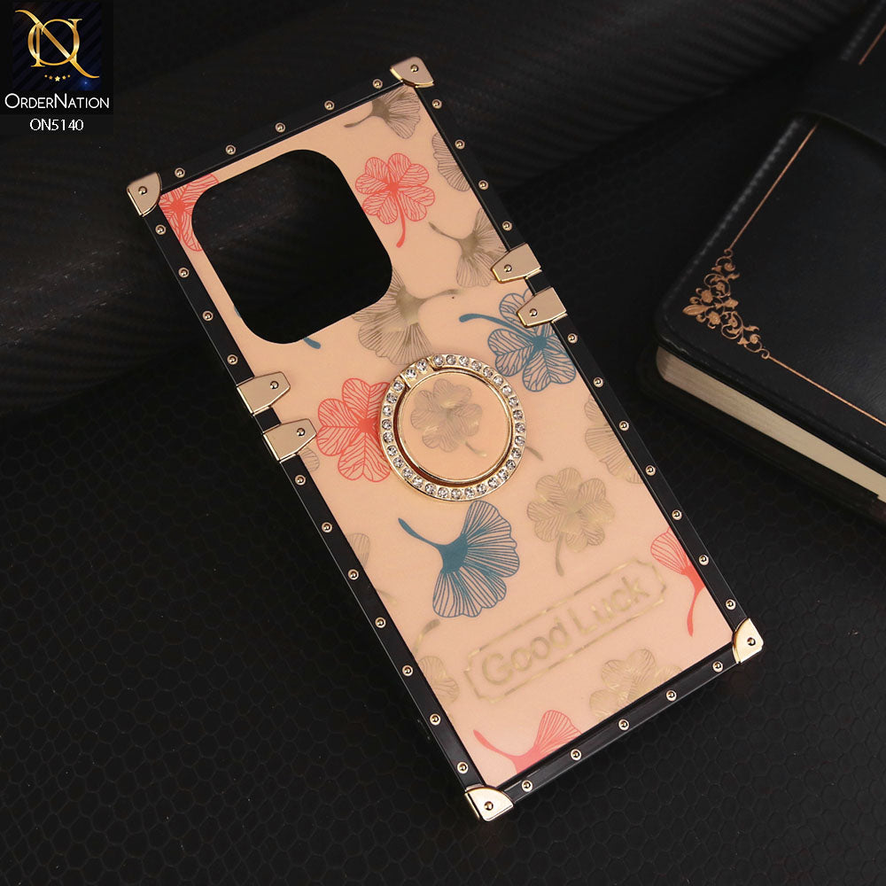 Xiaomi Redmi Note 13 Cover - Rose Gold - Trendy Style Good Luck Floral Square Trunk Soft Case With Holder