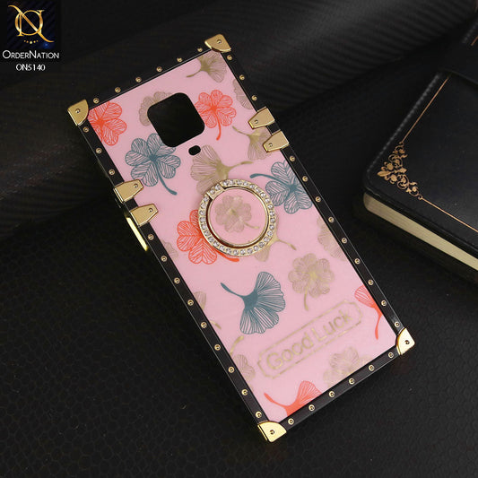 Xiaomi Redmi Note 9S Cover - Pink - Trendy Style Good Luck Floral Square Trunk Soft Case With Holder