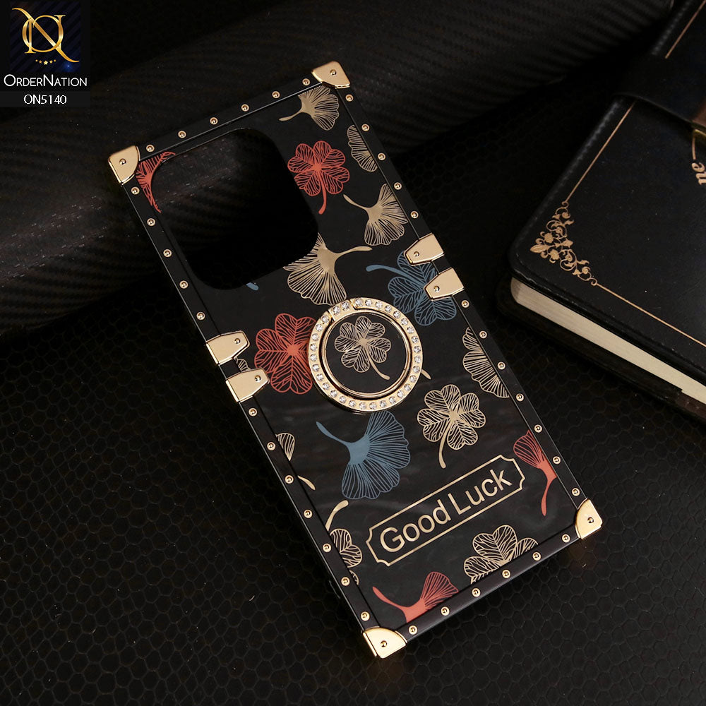 Infinix Smart 7 Cover - Black - Trendy Style Good Luck Floral Square Trunk Soft Case With Holder