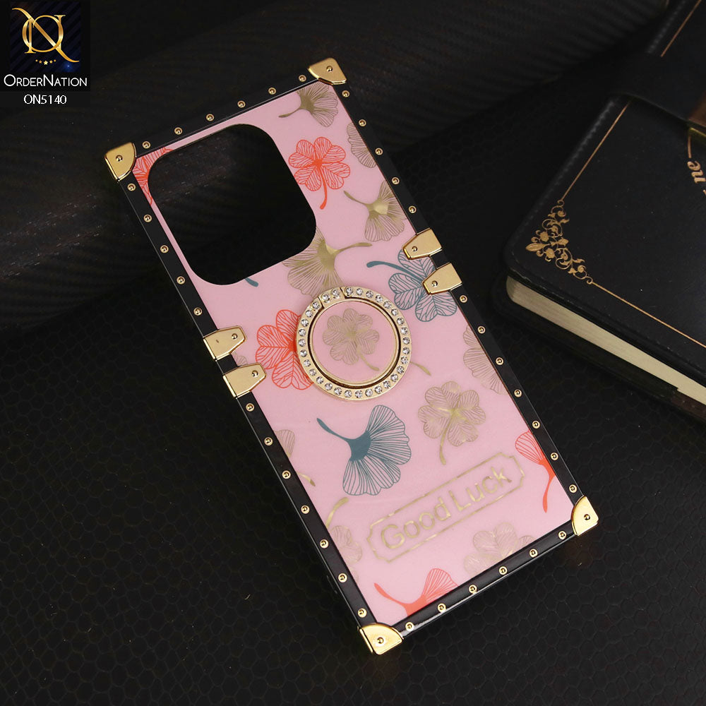 Infinix Smart 7 Plus  Cover - Pink - Trendy Style Good Luck Floral Square Trunk Soft Case With Holder