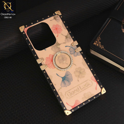 Infinix Smart 7  Cover - Rose Gold - Trendy Style Good Luck Floral Square Trunk Soft Case With Holder