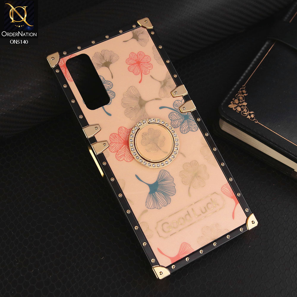 Vivo Y20T Cover - Rose Gold - Trendy Style Good Luck Floral Square Trunk Soft Case With Holder